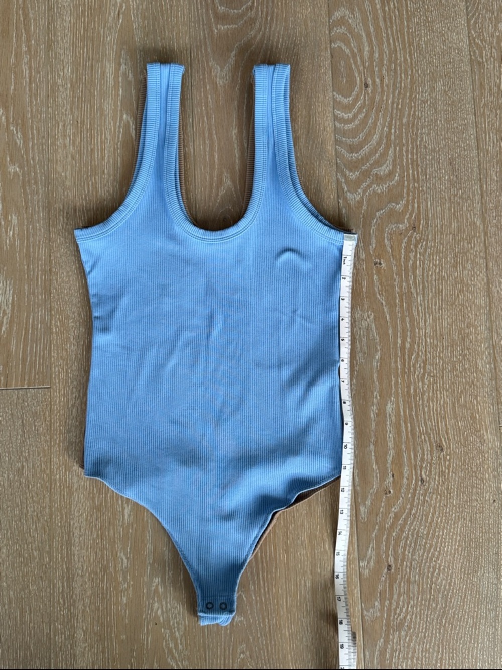 Abercrombie & Fitch Women’s Ribbed One-Piece Bodysuit in Light Blue and Taupe. - Picture 10 of 10
